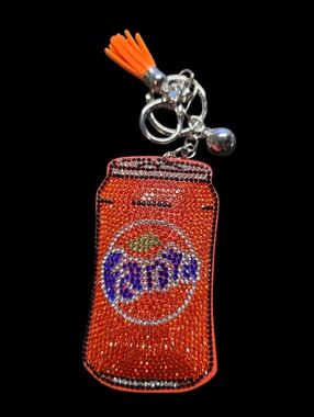 Orange Fanta Rhinestone Soda Can Phone Charm Keychain
